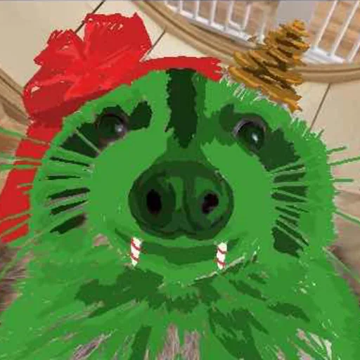 Lukewarm's avatar: a hand-painted raccoon in a red bow